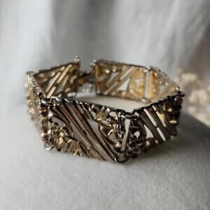 Sterling Silver Smith and Bond Wide Floral Panel Bracelet